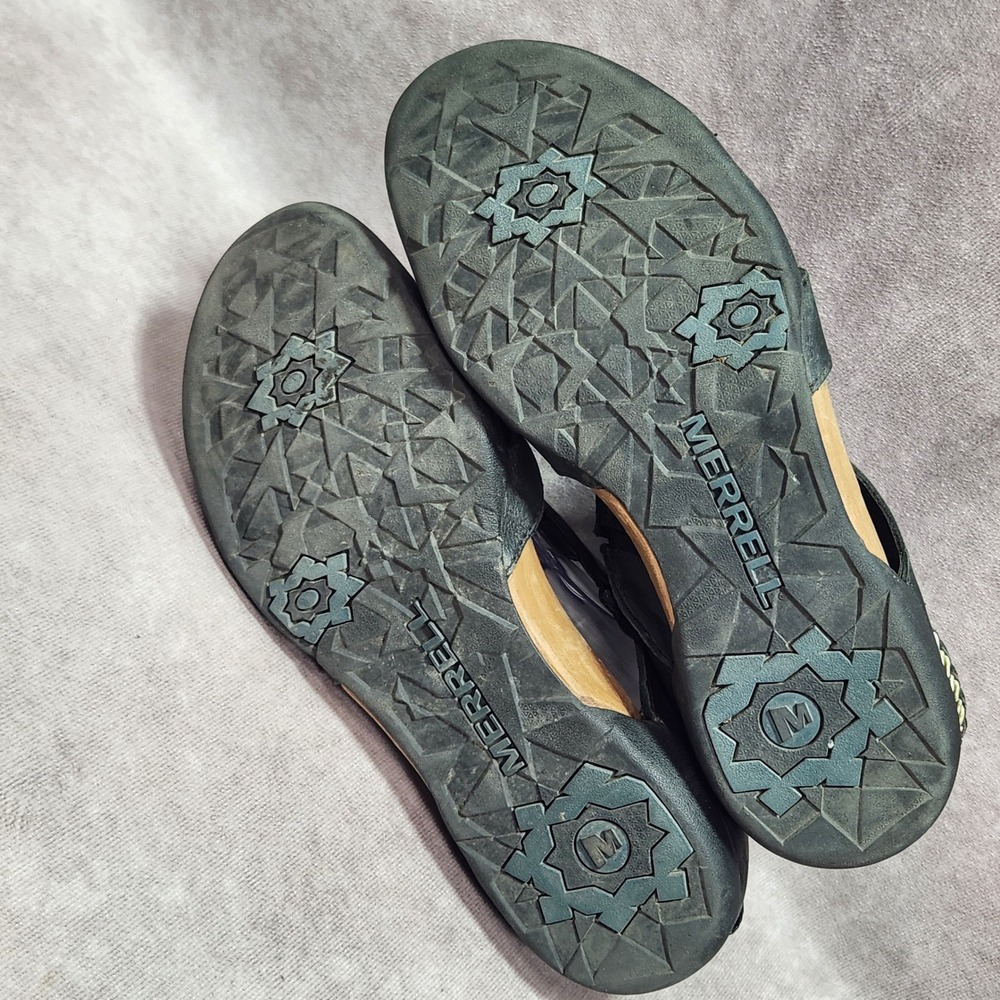 Merrell Flaxen Black Leather Strappy Sandals Womens 9 J89348 Flat Comfort Shoes - Picture 6 of 7